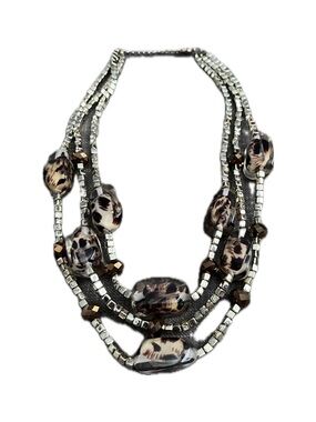 Multi-Strand Beaded Necklace in Brown and Silver